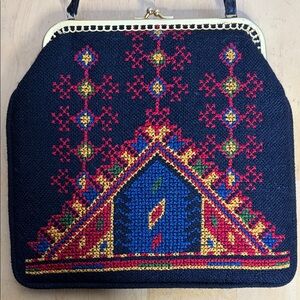 Vintage Elegant Black and Red Patterned Women's Bag